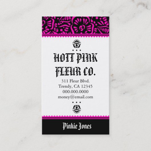 ROCKIN' HOTT PINK FLEUR VISITEKAARTJE (Voorkant)