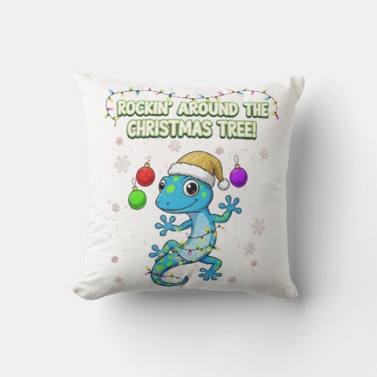 Rockin' Kerst Gecko – Leuke Kersthagedis Decoratie Kussen (Voorkant)