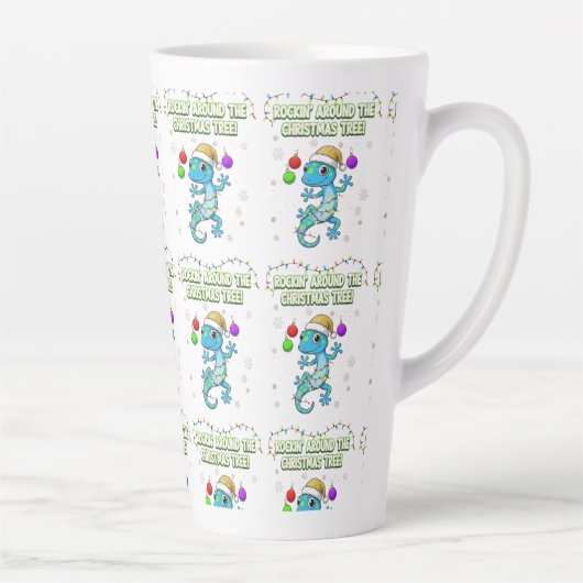 Rockin' Kerst Gecko – Leuke Kersthagedis Decoratie Latte Mok (Rechts)