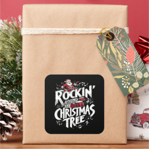 Rockin' Kerstboom Tekst Drummer Vierkante Sticker