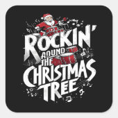 Rockin' Kerstboom Tekst Drummer Vierkante Sticker (Voorkant)