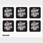 Rockin' Kerstboom Tekst Drummer Vierkante Sticker (Vel)