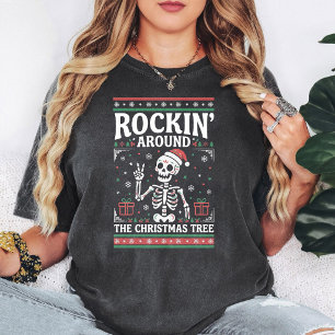 Rockin' Kerstman Skelet Grappige Feestdag T-shirt