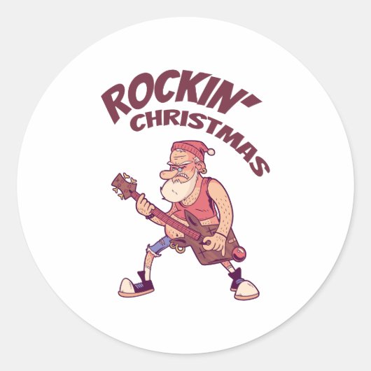 Rockin Kerstmis, kerstmis met Guitar Invita Ronde Sticker (Voorkant)