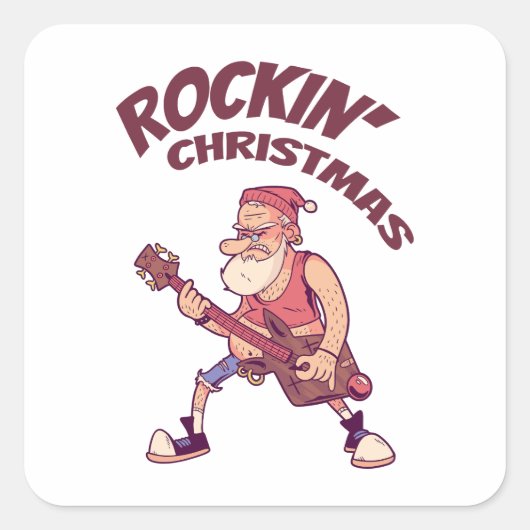 Rockin Kerstmis, kerstmis met Guitar Invita Vierkante Sticker (Voorkant)
