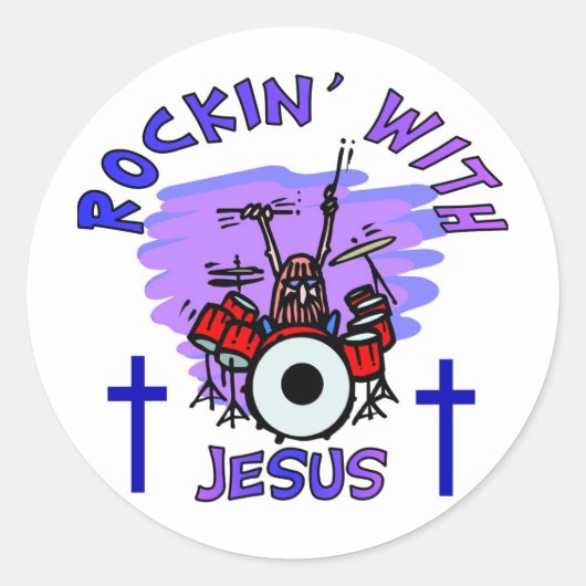 Rockin' met Jesus Christelijk cadeau Ronde Sticker (Voorkant)