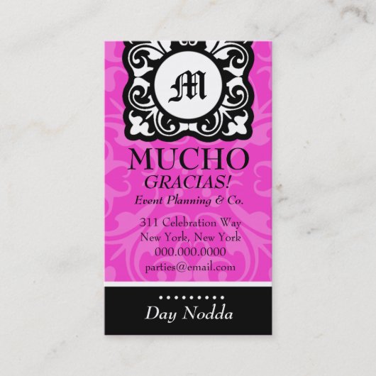 ROCKIN' MUCHO MONOGRAM PINK VISITEKAARTJE (Voorkant)