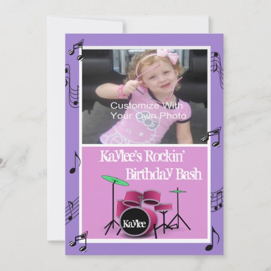 Rockin' Music Theme Birthday Invitations Kaart (Voorkant)