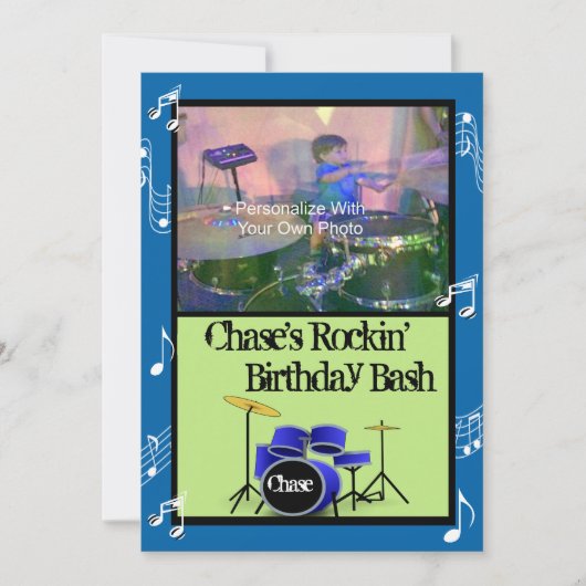 Rockin' Music Theme Birthday Invitations Kaart (Voorkant)