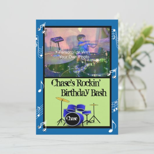 Rockin' Music Theme Birthday Invitations Kaart (Staand voorkant)