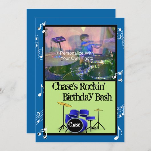 Rockin' Music Theme Birthday Invitations Kaart (Voorkant / Achterkant)