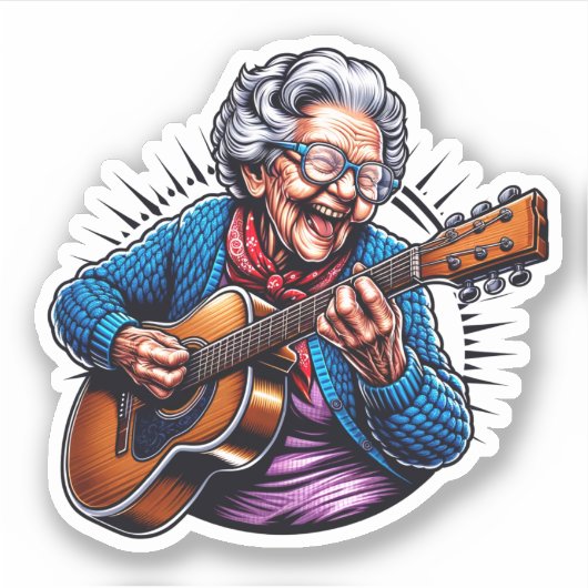 Rockin 'oma grappige strip sticker (Voorkant)