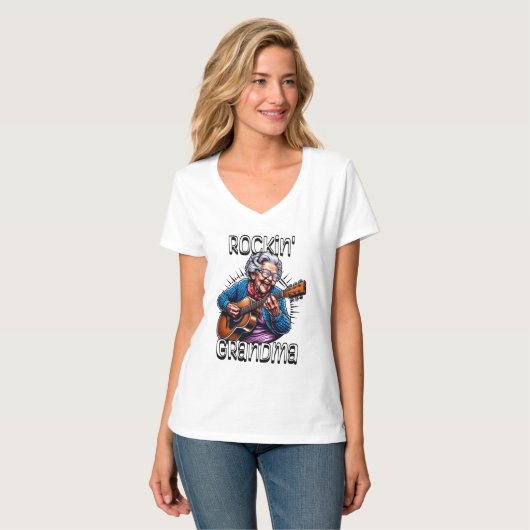Rockin 'oma grappige strip t-shirt (Voorkant volledig)