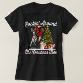 Rockin omringd met kerstboom T-Shirt Funny Santa R (Design voorkant)