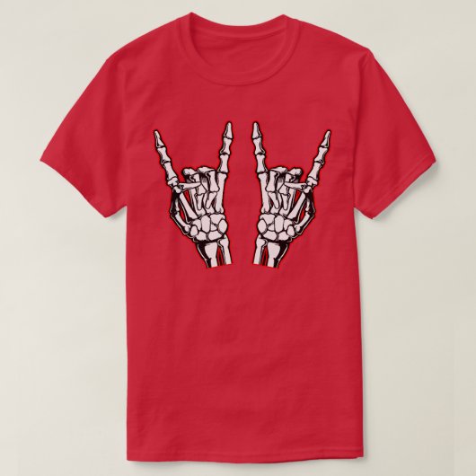 Rockin op Rocker Star Skeleton Hands Grafisch Art  T-shirt (Design voorkant)