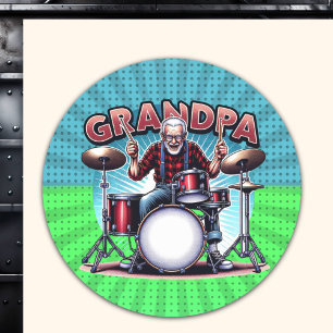 Rockin' opa spelen drums ronde sticker