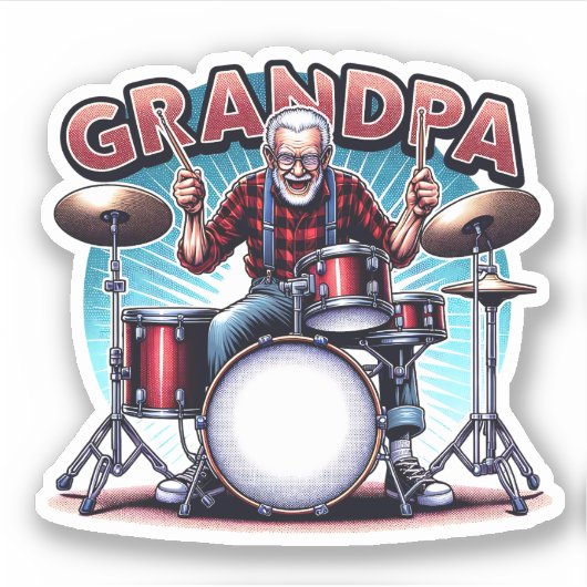 Rockin' opa spelen drums sticker (Voorkant)