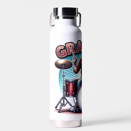 Rockin' opa spelen drums waterfles (Voorkant)