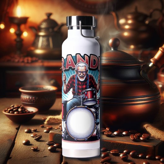 Rockin' opa spelen drums waterfles