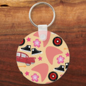 Rockin Pink Fifties Patroon Sleutelhanger (Voorkant)