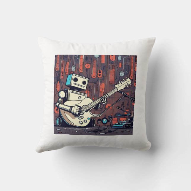 Rockin' Robots: Gitarist Robot Print Sierkussen (Achterkant)