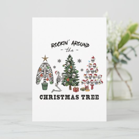 Rockin rond de kerstboom bedankkaart (Staand voorkant)