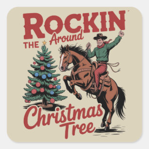 Rockin Rond De Kerstboom Country Cowboy Vierkante Sticker