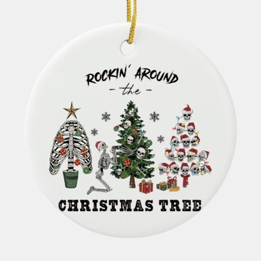 Rockin rond de kerstboom keramisch ornament (Voorkant)