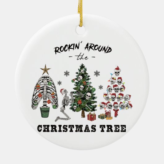 Rockin rond de kerstboom keramisch ornament (Achterkant)