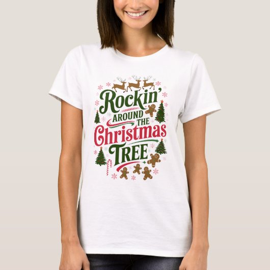 Rockin rond de kerstboom t-shirt (Voorkant)