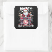 Rockin' Santa Drummer Christmas Tree Vierkante Sticker (Tas)