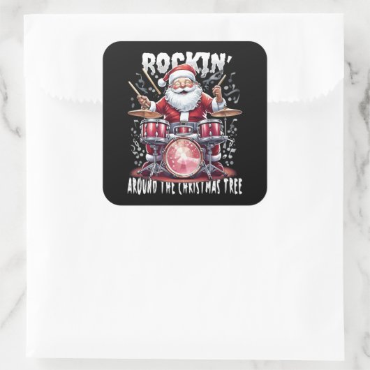 Rockin' Santa Drummer Christmas Tree Vierkante Sticker (Tas)