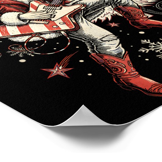 Rockin Santa Playing Guitar Funny Christmas Retro  Poster (Hoek)