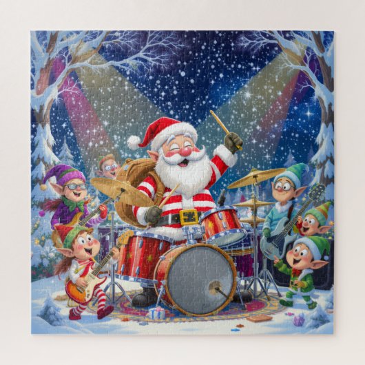 Rockin 'Santa & The Elf Band: Kerstman op de Drums Legpuzzel (Verticaal)