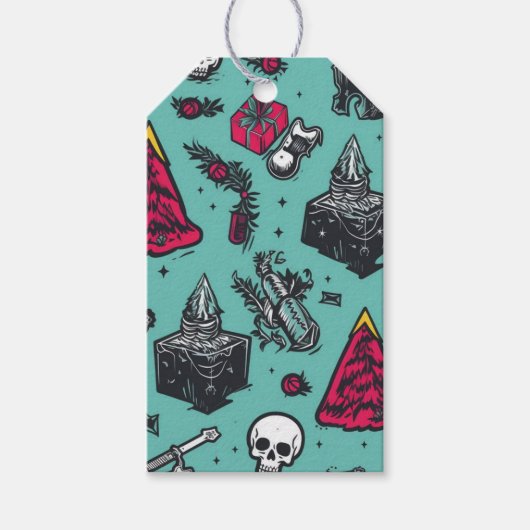 Rockin' Skull Gift Labels (Groen/Zwart) Cadeaulabel (Voorkant)