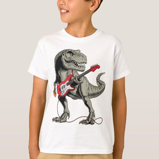 Rockin' T-Rex: Dinosaurus speelt elektrische gitaa T-shirt (Voorkant)