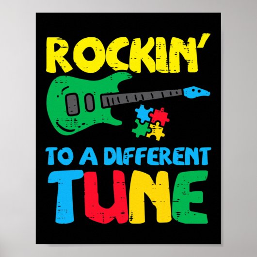 Rockin To Different Tune Guitar Autism Awareness M Poster (Voorkant)