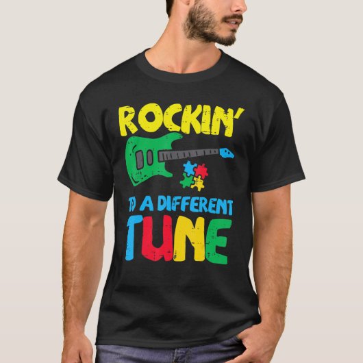 Rockin To Different Tune Guitar Autism Awareness M T-shirt (Voorkant)