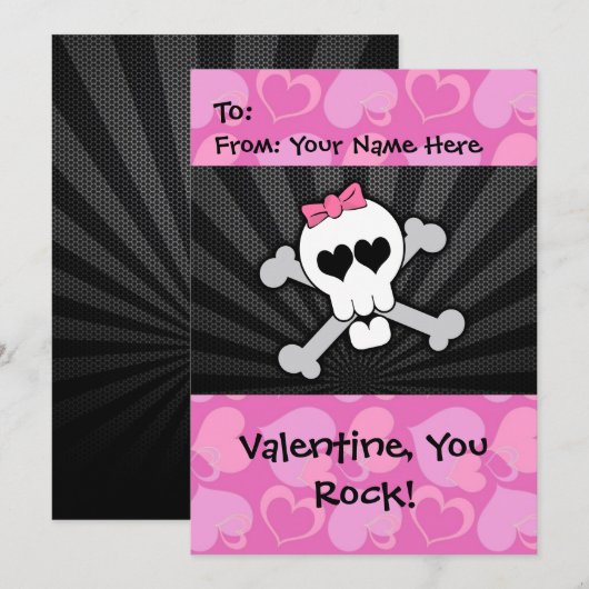 Rockin' Valentijn Skull Feestdagenkaart (Voorkant / Achterkant)