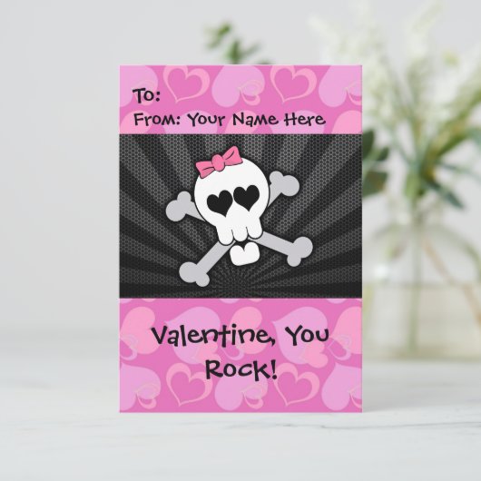 Rockin' Valentijn Skull Kaart (Staand voorkant)