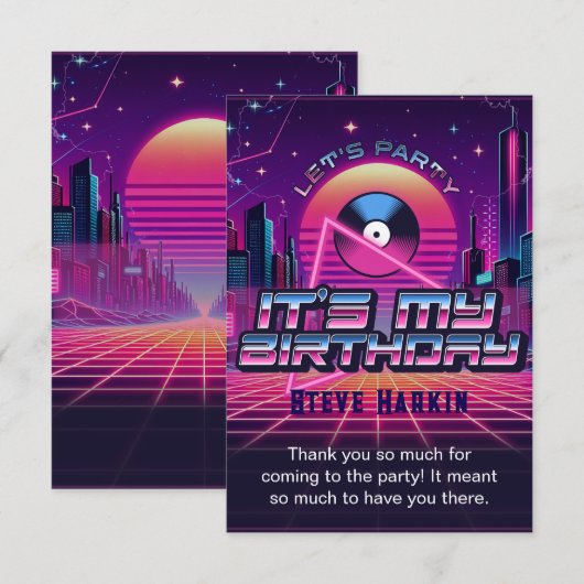 Rockin Vaporwave Party Bedankkaart (Voorkant / Achterkant)