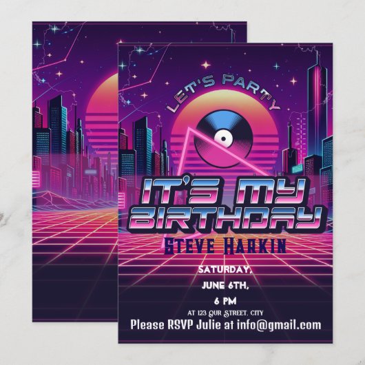 Rockin Vaporwave Party Kaart (Voorkant / Achterkant)