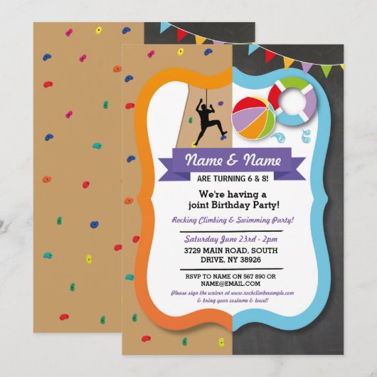 Rocking Climbing & Zwemmen Jongen Verjaardag Meisj Kaart (Voorkant / Achterkant)