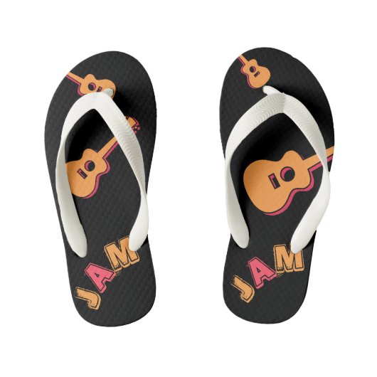 Rocking Guitar, Music Jam Style, Oranje en rode ku Kinder Teenslippers (Voetbed)