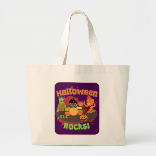RockIng Halloween Spooky Oktober Cartoon Fun Grote Tote Bag (Voorkant)