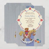 Rocking Horse and Teddy Bear Baby shower Invites Kaart (Voorkant / Achterkant)
