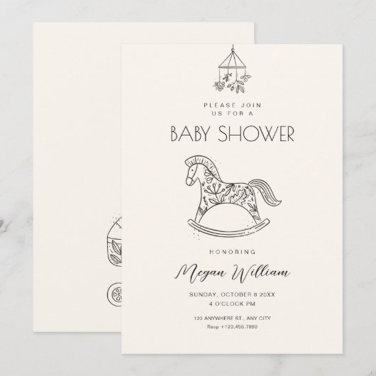 Rocking Horse Art baby shower Kaart (Voorkant / Achterkant)