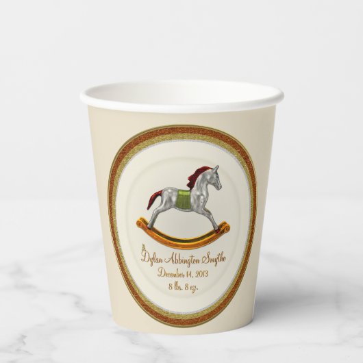 Rocking Horse Baby (gepersonaliseerd) Papieren Bekers (Achterkant)