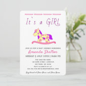 Rocking Horse Baby Girl Douche Uitnodiging (Staand voorkant)