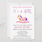 Rocking Horse Baby Girl Douche Uitnodiging (Voorkant)